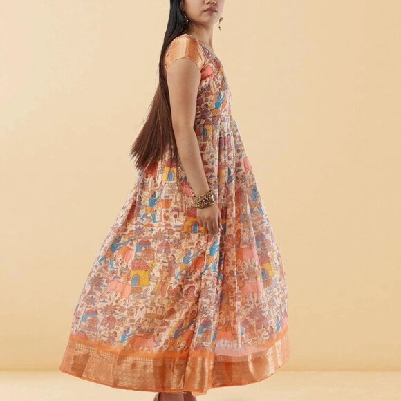 Cream Kalankari Ankle-Length Dress | Muvvas Boutique - Picture 3 of 5